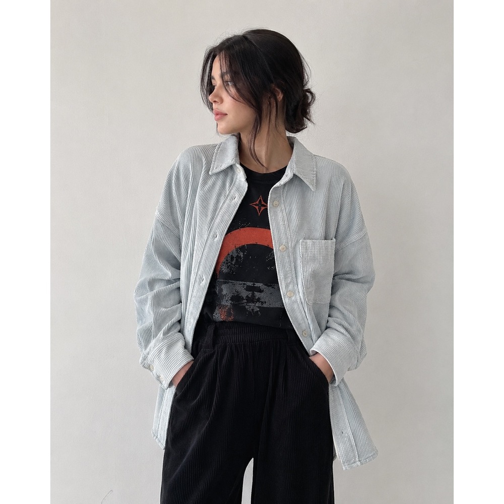 White Fox Light Blue‎ Corduroy Oversized Button Down Shacket Shirt M/L